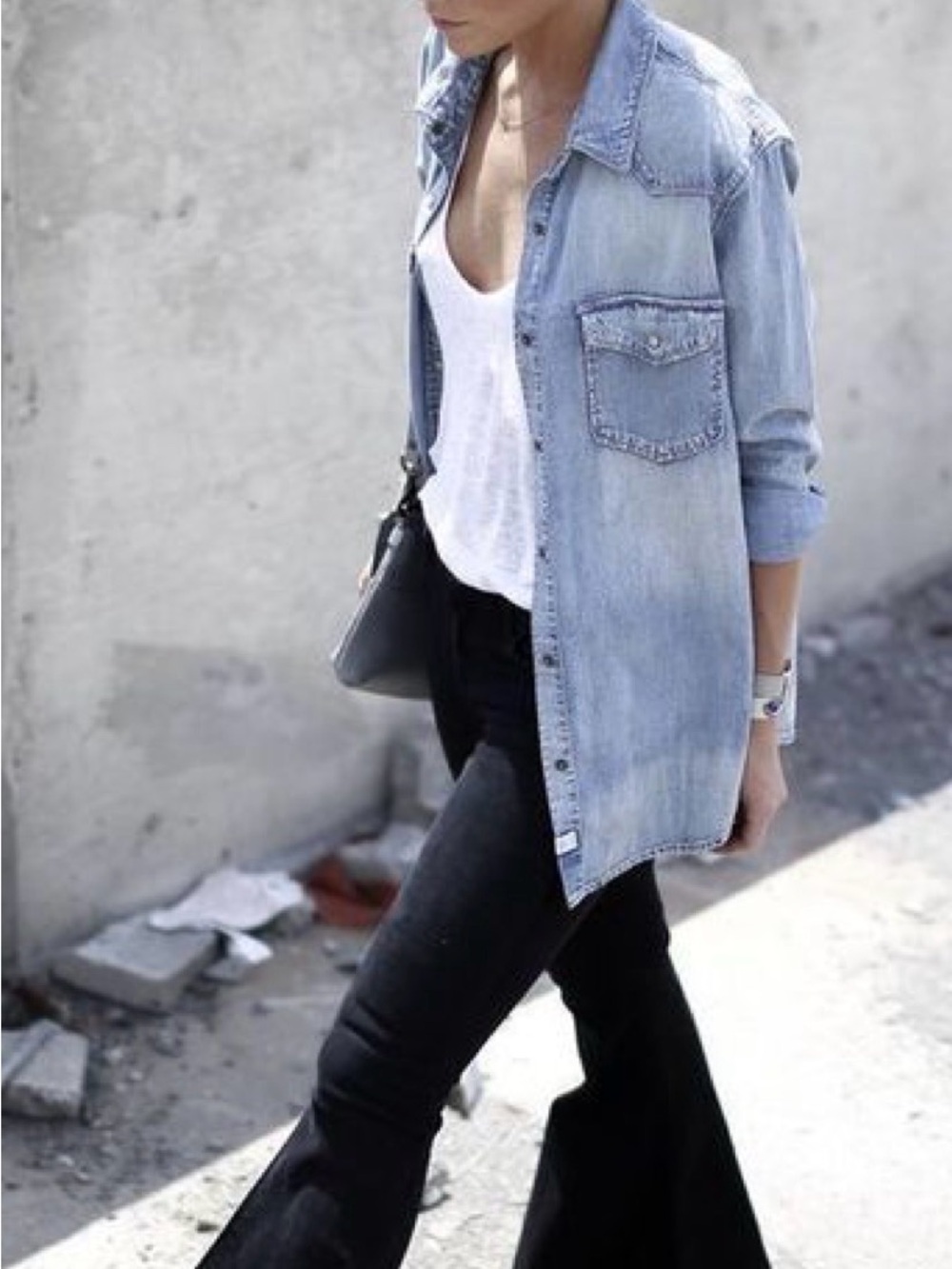 H&M Light Blue Denim Button-Down Shirt
